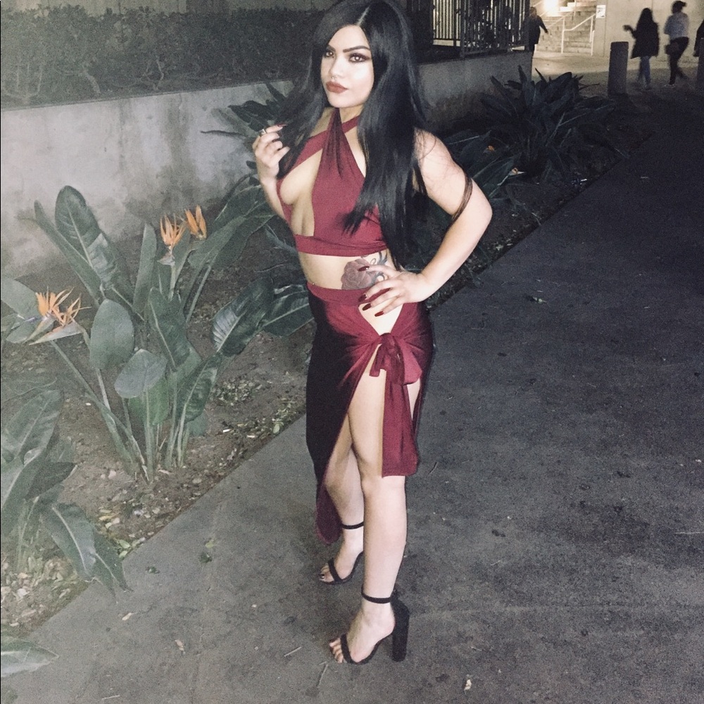 Two piece burgundy set